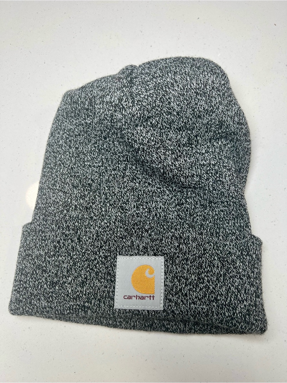 Carhartt Gray Marled Knit Cuffed Beanie with Gold Logo Patch